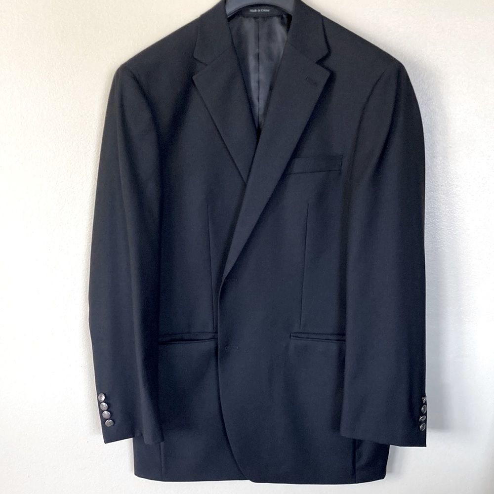 🩶 Chaps Black 100% Two Button Wool Blazer Size 42 Long NWOT $29
